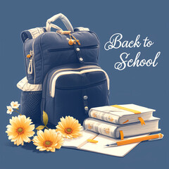 Back-to-School Backpack with School Supplies and Books. Perfect for educational materials, school promotions, and seasonal campaigns, this image works well for posters, banners, websites, and social m