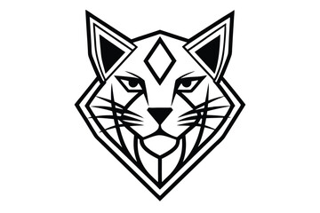 Fototapeta premium Minimalistic cat head logo is outlined in black with geometric detail that is abstract