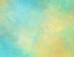 Bright Blue Green Watercolor Texture. Abstract Yellow Aqua Sky Background. Soft Tropical Watercolor Gradient. Green Blue Watercolor Cloud Design. Light Summer Watercolor Backdrop