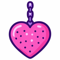 A bright pink heart on a chain with dots reminiscent of strawberries.