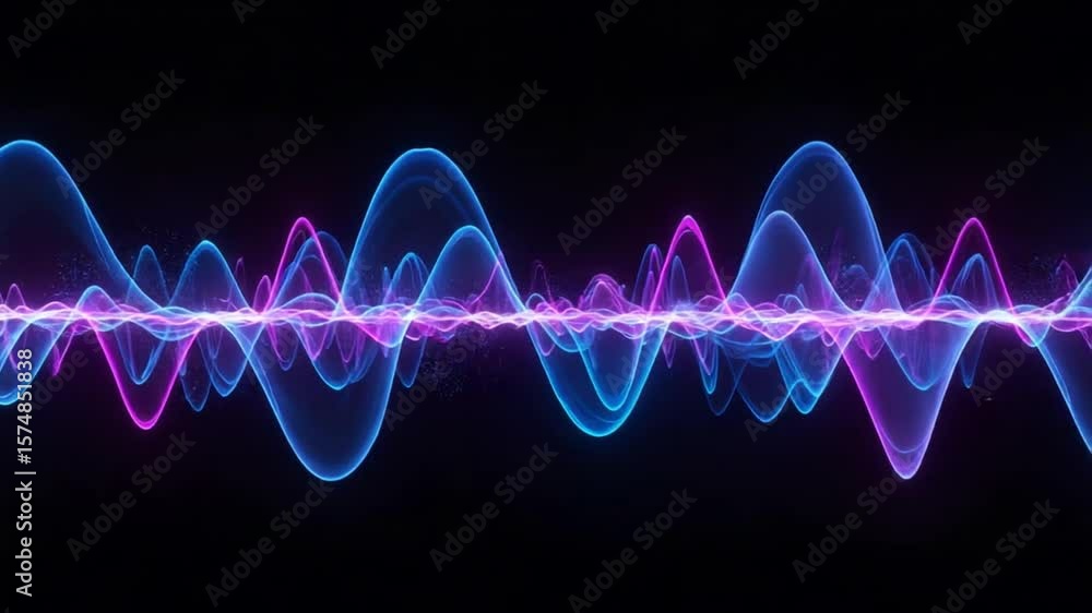 Wall mural abstract visualization of digital sound waves and frequencies in blue and violet