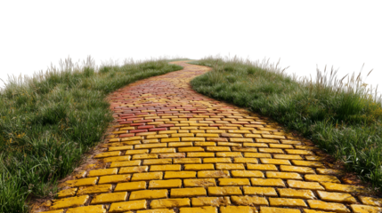 Curved Yellow Brick Path with Grass on Transparent Background

