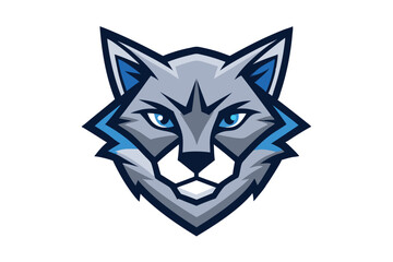 Fierce wolf face emblem features bold blue and gray outlines in sharp detail