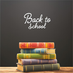 Stack of colorful books with 'Back-to-School' text on a chalkboard background