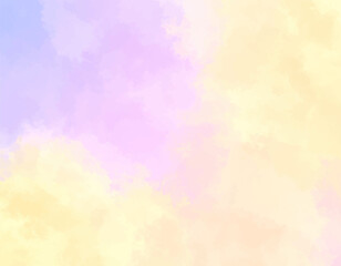Pastel Peach Lilac Watercolor Texture. Soft Yellow Purple Cloudy Background. Light Watercolor Abstract Sky Design. Gentle Peach Purple Gradient Painting. Hand painted Pastel Warm Cloud Texture
