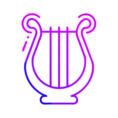 Line art illustration of a harp in gradient pink and blue colors  