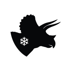 Black silhouette of a Triceratops head with snowflake icon