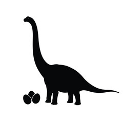 Black silhouette of a Diplodocus dinosaur with eggs 1