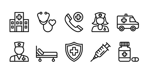 Fototapeta premium Healthcare Icons Medical Symbols, Hospital, and Emergency Services