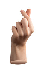 Hand gesture showing Korean mini heart sign. Thumb and index finger forming symbol of love,