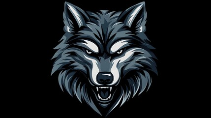 Fototapeta premium Artistic illustration of a fierce wolf head depicted against a solid black background