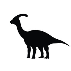 Black silhouette of a Parasaurolophus dinosaur white