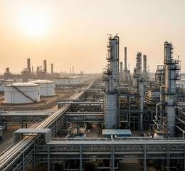 oil refinery plant at night