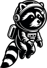 Adorable Raccoon Traveling in Spaceship – Whimsical Sci-Fi Illustration for Digital Design.