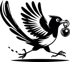 Artistic Magpie Silhouette Holding Trinket Perfect for Stickers Posters and Apparel.