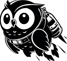 Jetpack Owl Soaring High Mascot Silhouette Design Ideal for Galaxy Lovers and Space Themed Rooms.