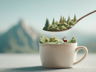 Miniature Forest Scene: A Deer in a Cup, Spoonful of Nature