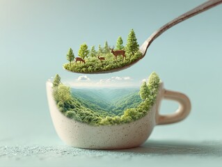 A Spoonful of Nature: Miniature Landscape in a Cup, a Symbol of Environmental Conservation and Sustainability