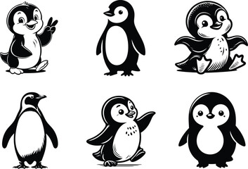 Charming Penguin set Silhouette  Design Perfect for Wildlife Lovers and Arctic Themed Wall Art. 