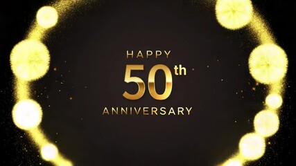 Golden 50th Anniversary Celebration with Sparkling Particles and Elegant Dark Background, a - Powered by Adobe