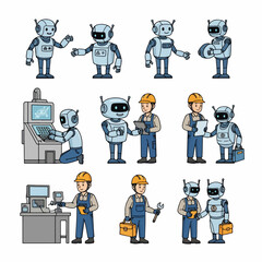 Robots and workers collaborating in a factory setting