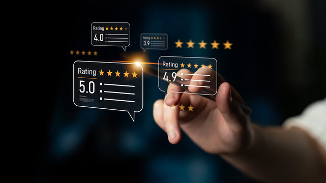 Customer centric review and rating system supports product review, digital rating concept, and customer give good trust by visualizing people choice through stars and feedback content technology Latch
