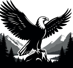 Eagle in Flight Silhouette Ideal for Adventure Wall Prints and Patriotic Gift Ideas.