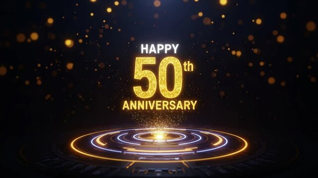 Golden 50th Anniversary Celebration with Glowing Particles and Elegant Design, a Perfect Festive