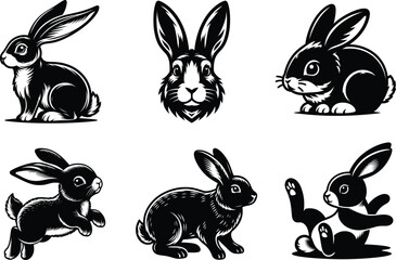 Elegant Rabbit Silhouette set Art for Wildlife