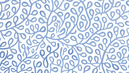 Seamless pattern of light blue vines and leaves on a white background creating a floral design look