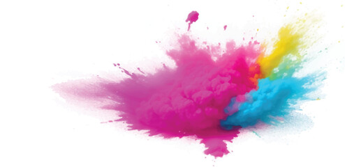 Lively Bold Watercolor Stains and Dynamic Brush Strokes in Explosive Color Burst on Crisp White Canvas for Modern Abstract Art