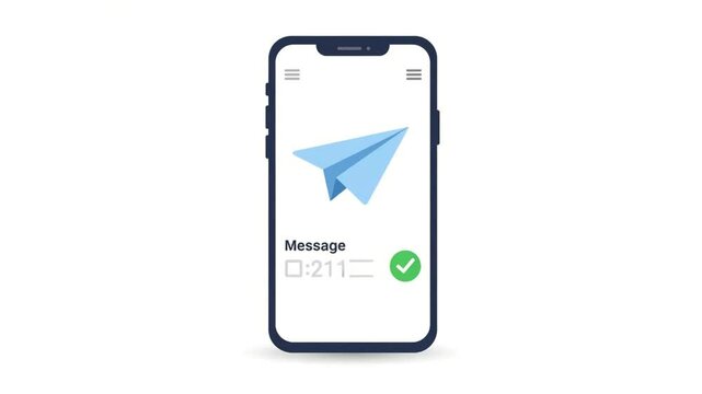 Modern Smartphone Showing Message Delivery with Paper Airplane Icon and Checkmark confirmation,