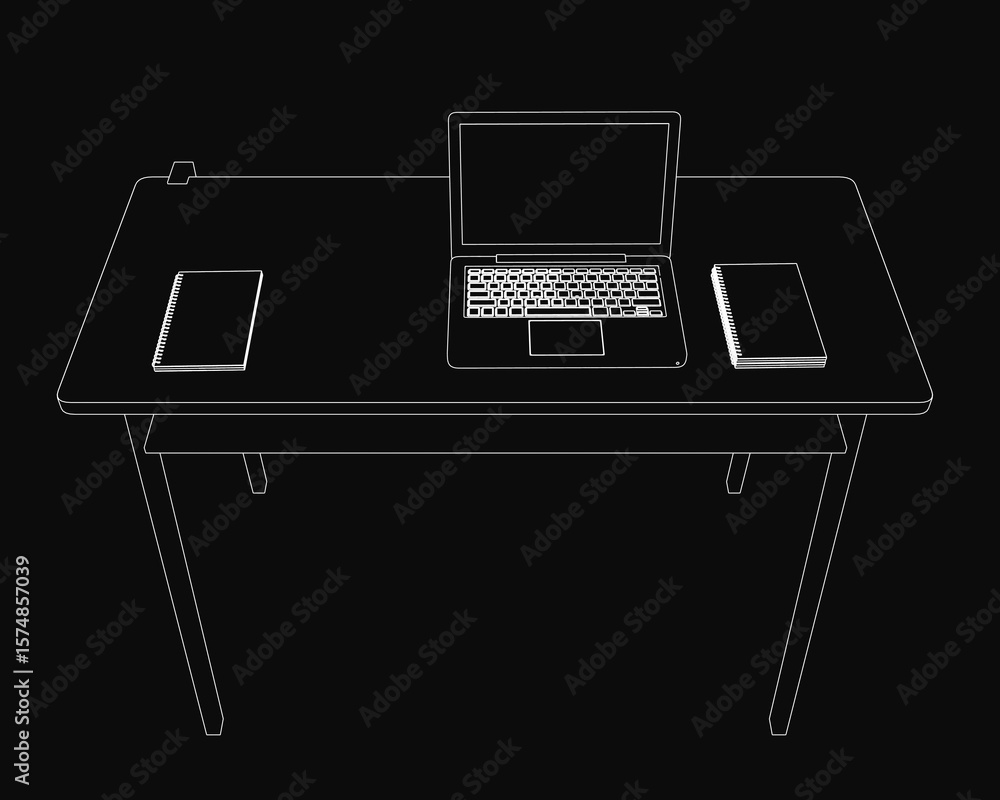 Poster a laptop sits open on a wooden desk beside a notebook with handwritten notes, suggesting productivit