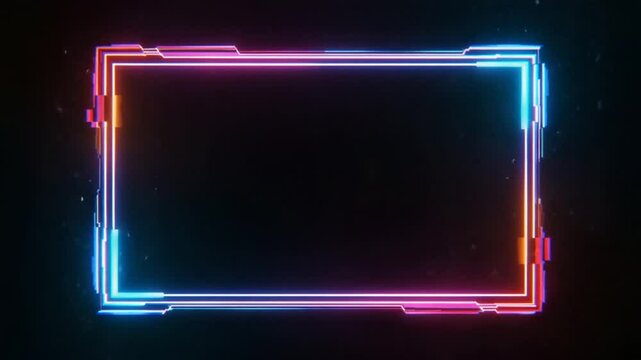Futuristic neon glowing frame animation with modern technology border design background