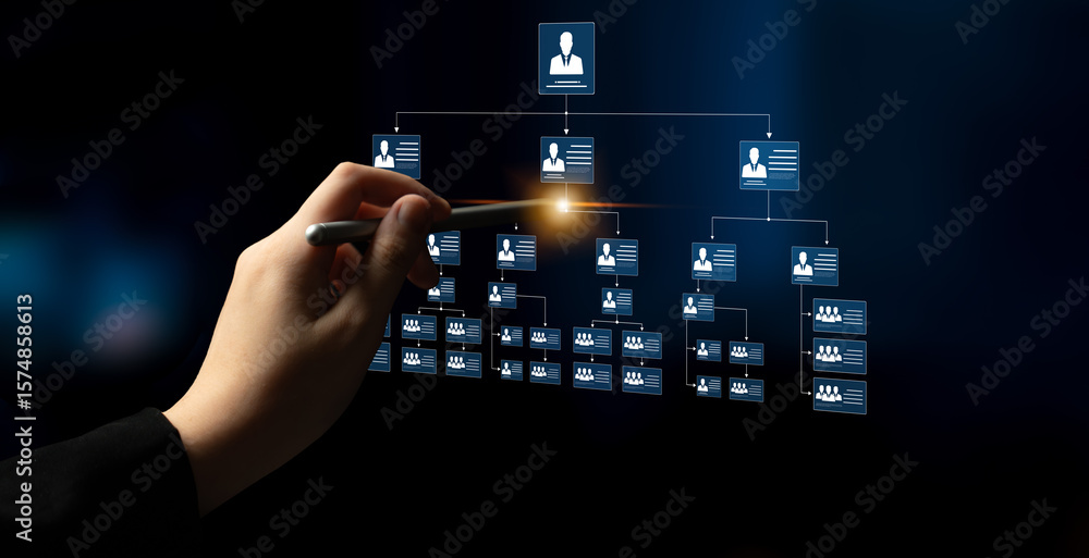 Poster corporate org chart and team structure show hierarchy, team, and structure for clear organization, m