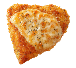 A piece of food with cheese and spices on it