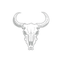 Bovine Skull Illustration with Curved Horns