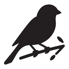 Sparrow Silhouette On A Branch On A White Background