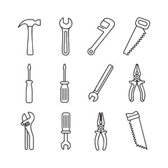 Obraz premium A set of essential hand tools including wrenches, hammers, saws, screwdrivers, and pliers