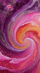 Abstract Swirls of Pink Purple and Orange Glitter Paint.