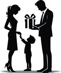 Parents giving gift box to child Vector Illustration isolated on a white background