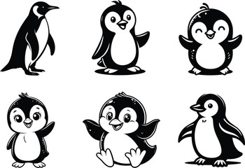 Penguin Silhouette set Artwork for Winter Decor Kids Room Prints and Nature Inspired Crafts 