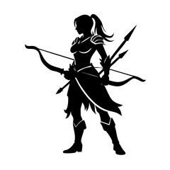 Female Archer Silhouette Set &ndash; Dynamic Amazon Warrior Character with Bow and Arrow in Action Pose