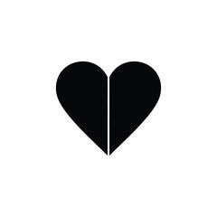 Black heart shape divided in half on white background