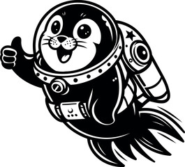 Astronaut Seal with Thumbs Up in Space