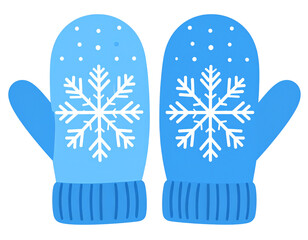 winter mitten pair with snowflake pattern, illustration, transparent background