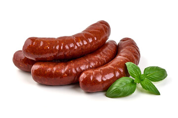 BBQ Sausages with Basil, isolated on white background