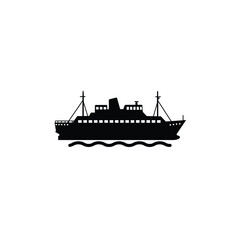 Obraz premium Black silhouette of a ferry boat on wavy water ship