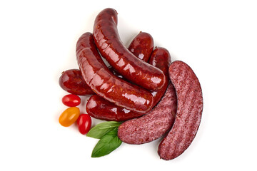 Grilled Bavarian Sausages, isolated on white background
