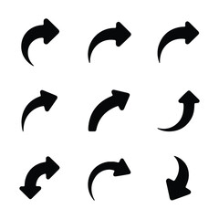 Nine Black Curved Arrows Pointing in Various Directions